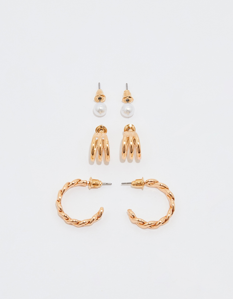 TALLY WEiJL, Lot de 3 Paires de Boucles d'Oreilles Dorées for Women