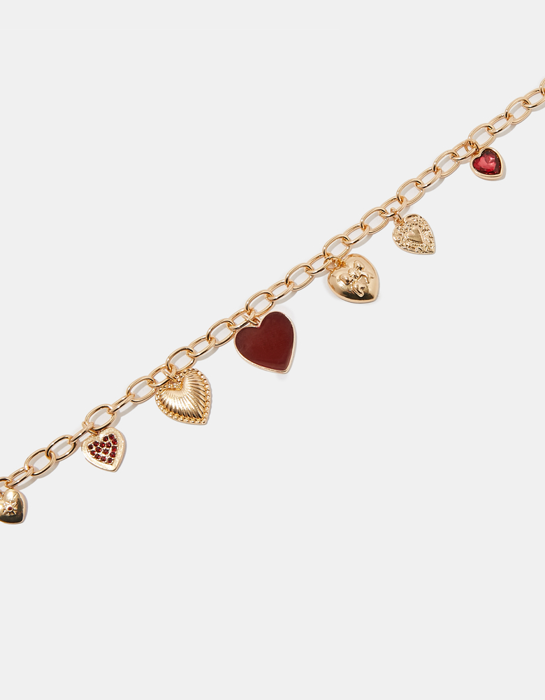 TALLY WEiJL, Golden Necklace with Heart-Shaped Charms for Women