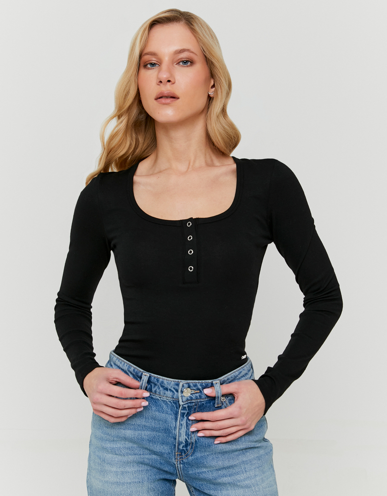 TALLY WEiJL, Body Nero a Maniche Lunghe con Bottoni for Women