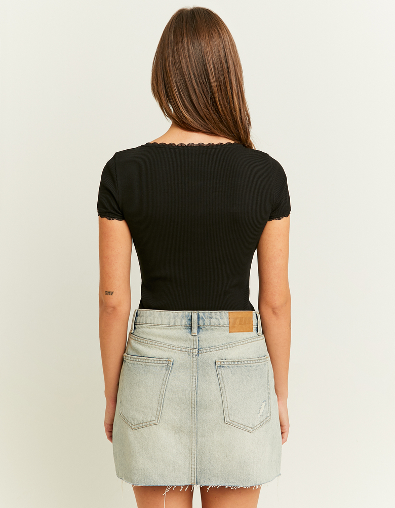 Black Basic Bodysuit with Lace Trims | TALLY WEiJL