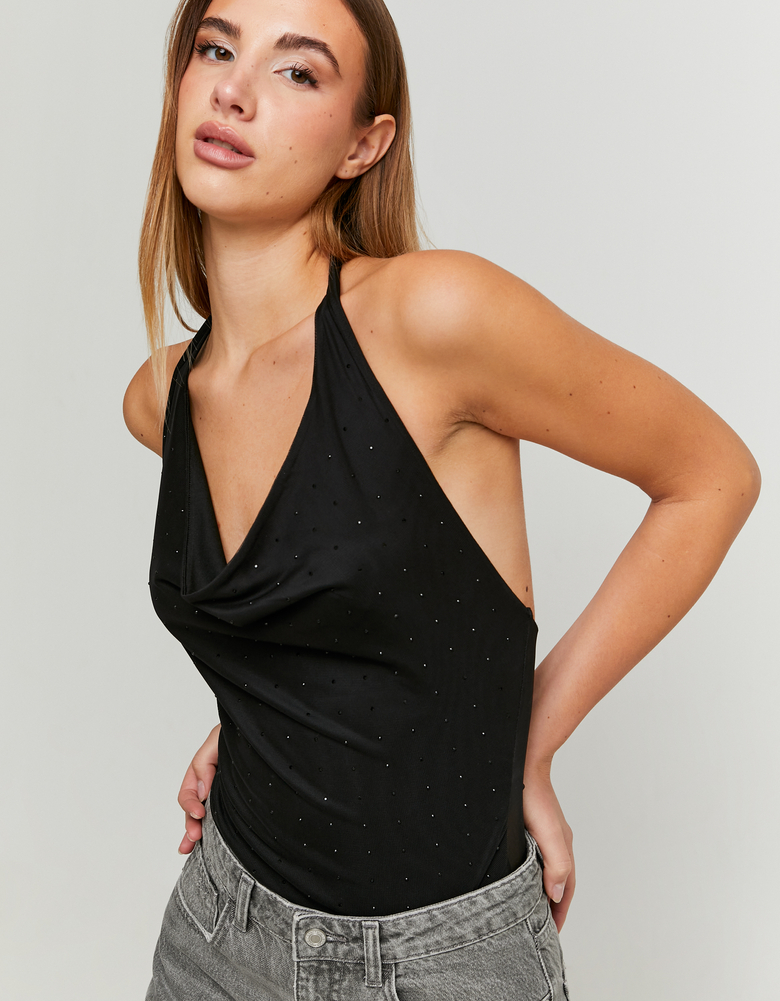 Black Mesh Bodysuit with Black Strass | TALLY WEiJL