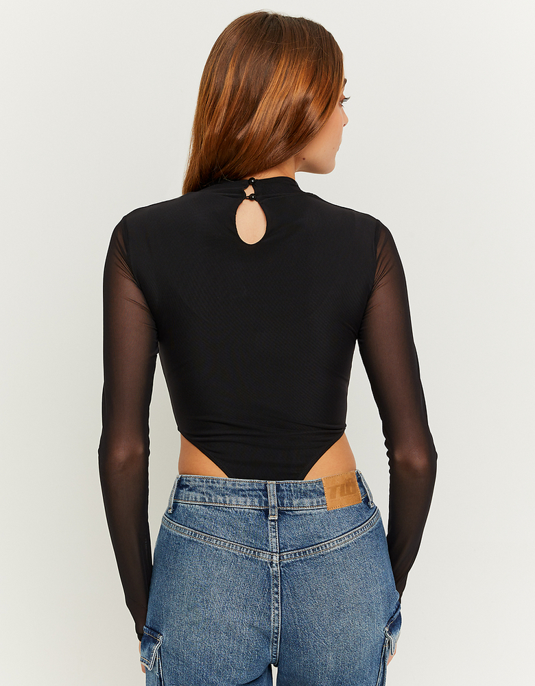 Black Mesh Long Sleeves Bodysuit | TALLY WEiJL