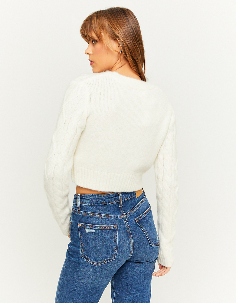 TALLY WEiJL, White Cable Knit Cropped Cardigan for Women