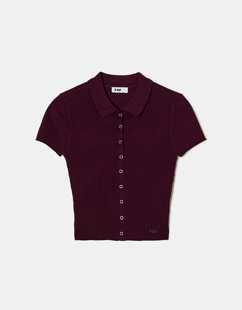 TALLY WEiJL, Gestrickter Lila Polo Neck Cardigan mit Knöpfen for Women