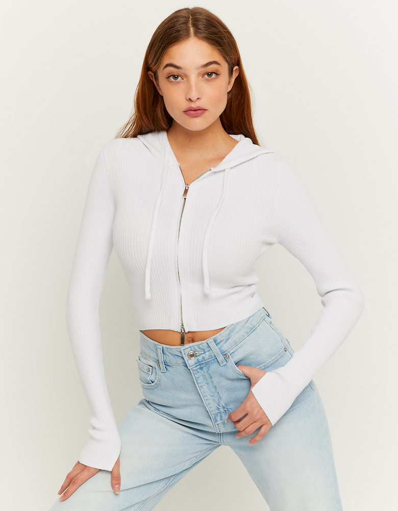 Felpa con Cappuccio Bianca in Maglia | TALLY WEiJL
