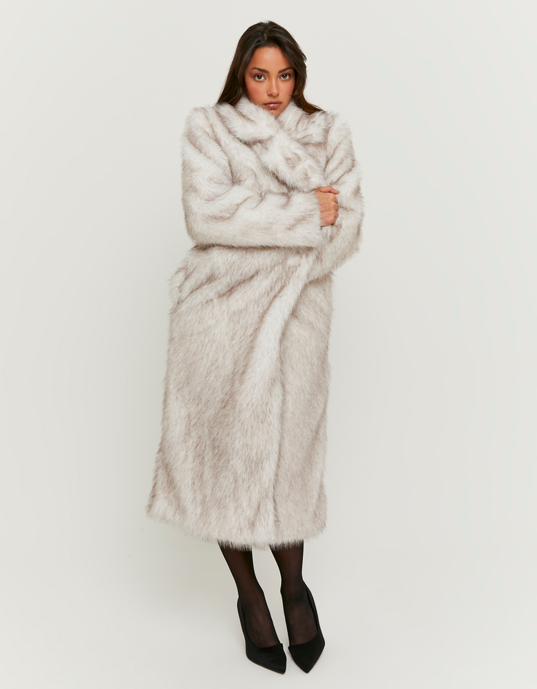 TALLY WEiJL, White Long Faux Fur Coat for Women