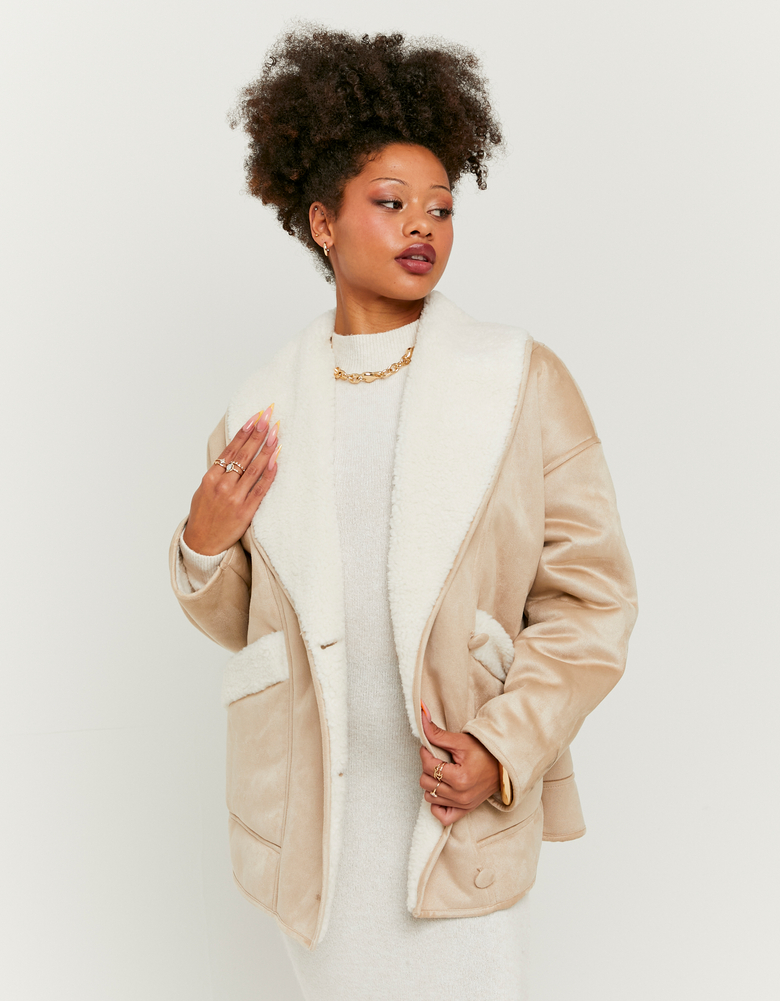 TALLY WEiJL, Beige Faux Shearling Jacket for Women