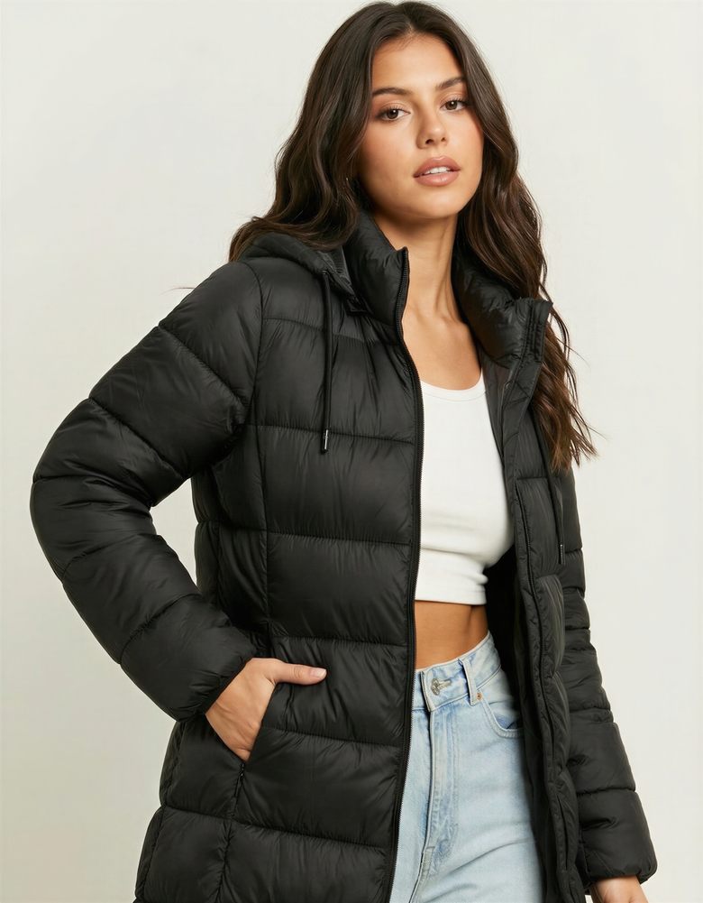 Black Long Light Padded Coat | TALLY WEiJL