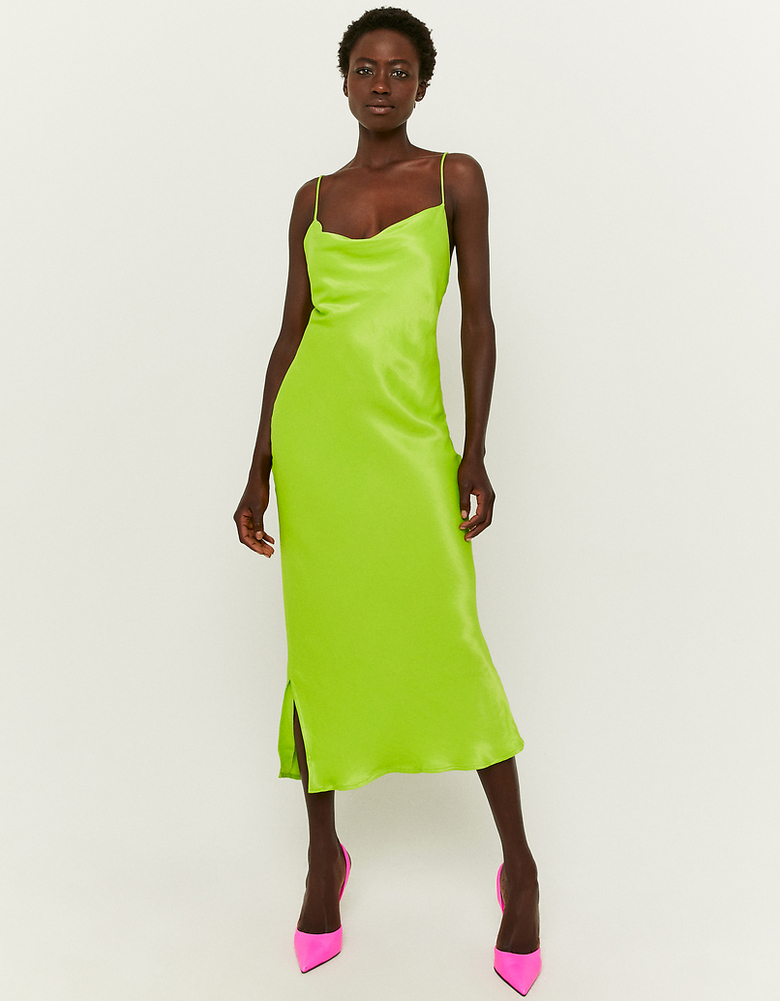 Green Satin Maxi Party Dress | TALLY WEiJL