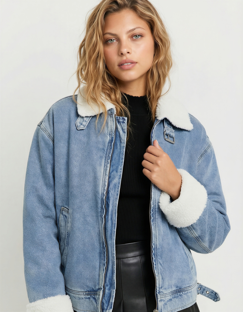 TALLY WEiJL, Giacca di Jeans con Dettagli in Montone Sintetico for Women