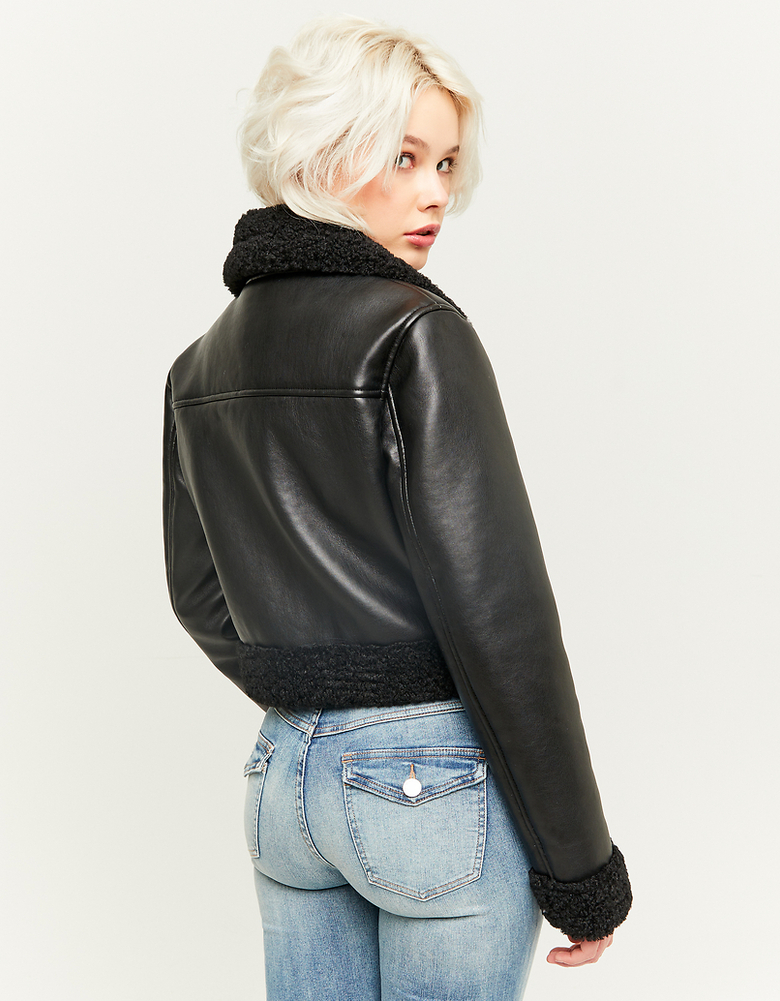 Schwarze Basic-Aviator-Jacke aus Kunstleder | TALLY WEiJL