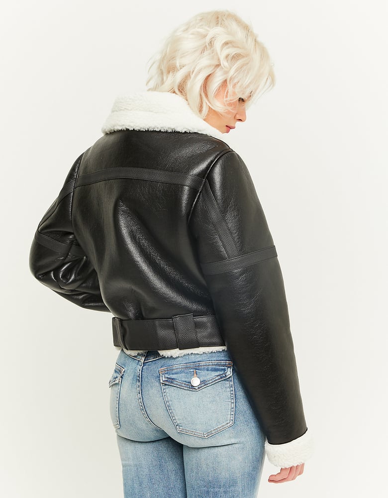 Black Faux Leather Fancy Aviator Jacket | TALLY WEiJL