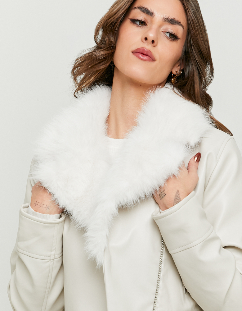 Veste Motarde Blanche avec Fausse Fourrure | TALLY WEiJL