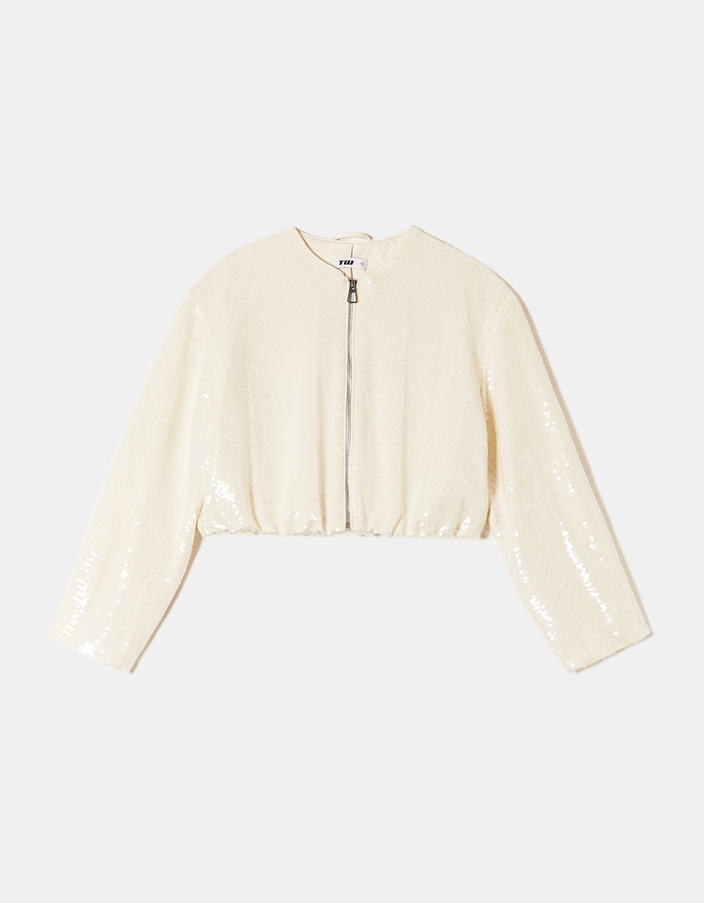 TALLY WEiJL, White Sequined Bomber Jacket for Women