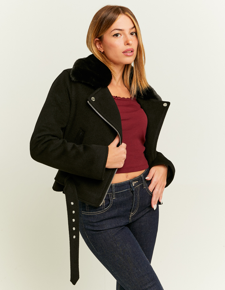 Suede Biker Jacket with Fake Fur Collar | TALLY WEiJL