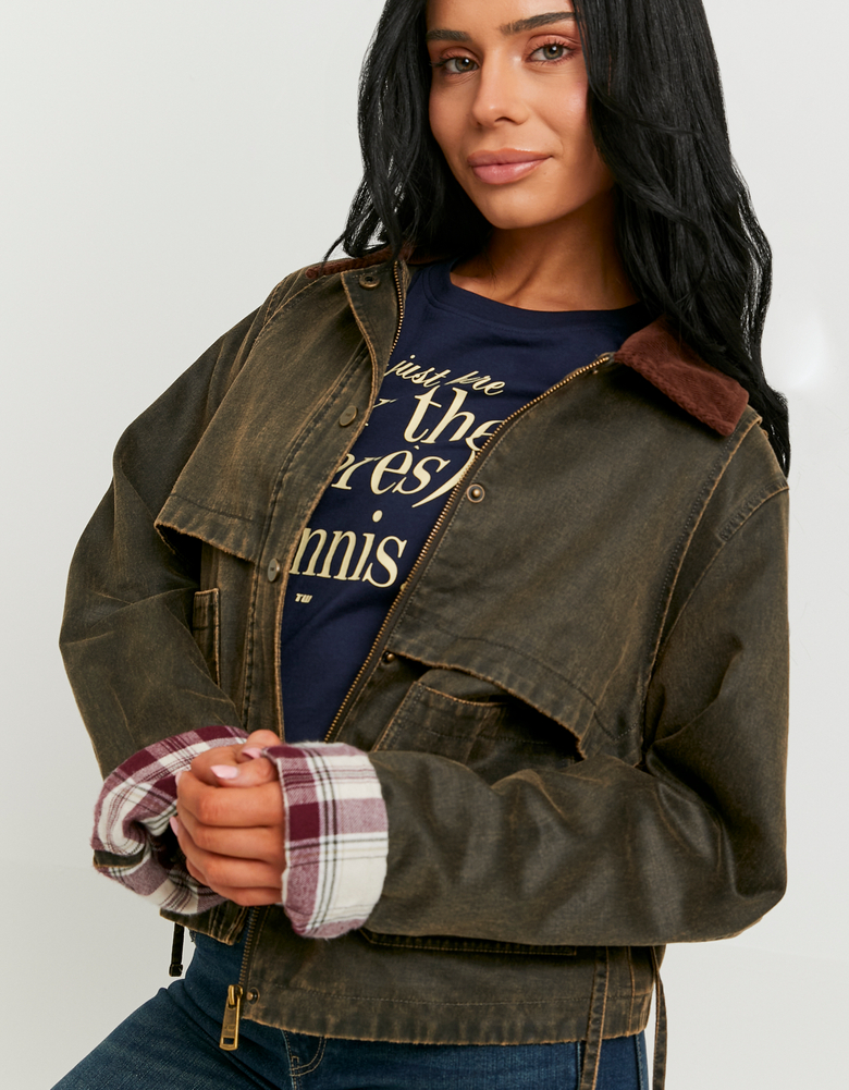 Khakifarbene Jacke mit Cordkragen | TALLY WEiJL