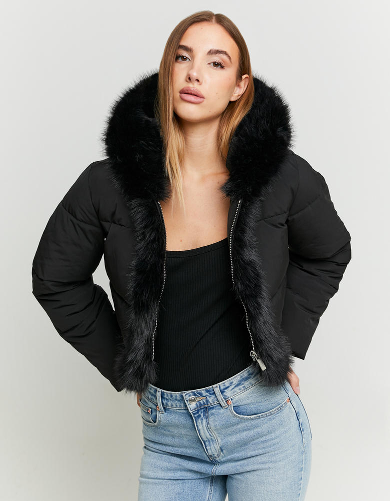 Doudoune Noire avec Détails en Fausse Fourrure | TALLY WEiJL