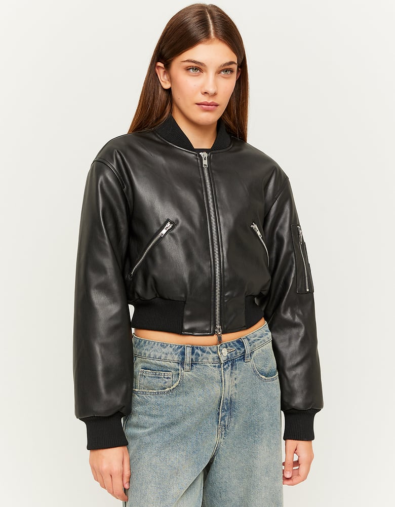 Black Faux Leather Bomber Jacket | TALLY WEiJL