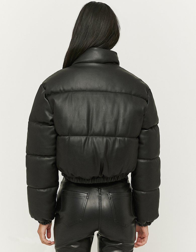 Black Faux Leather Puffer Jacket | TALLY WEiJL