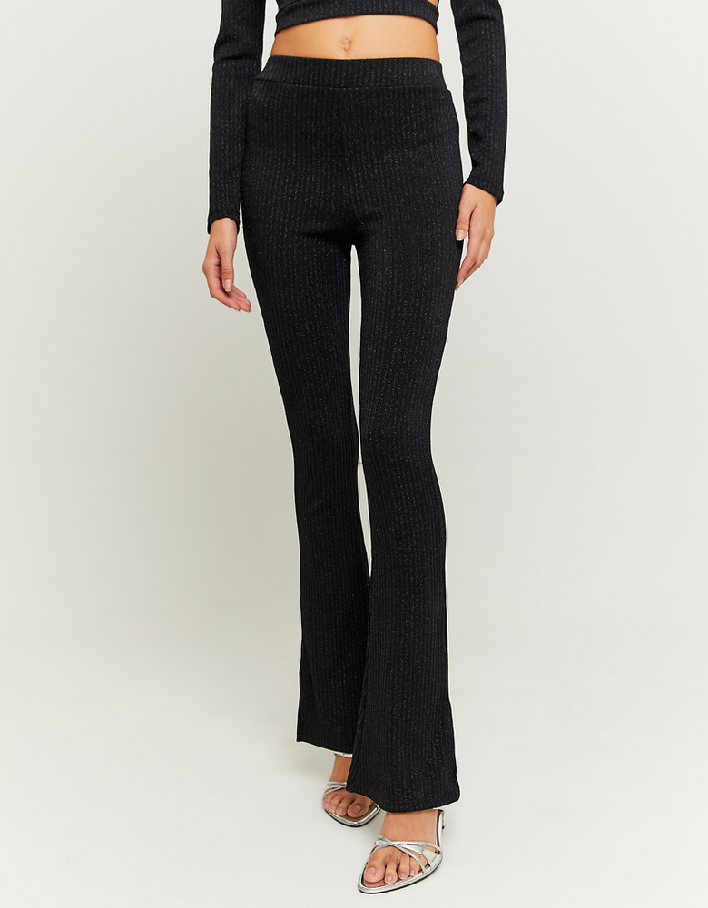 Black Lurex Knit Flare Leggings | TALLY WEiJL
