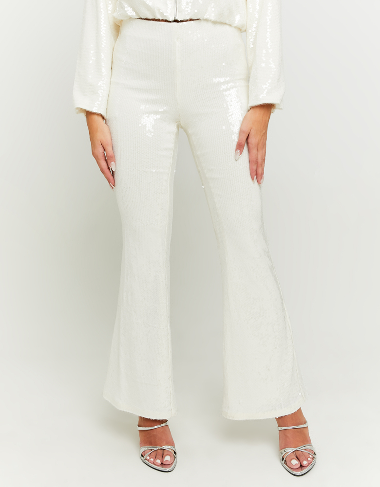 TALLY WEiJL, White Sequined Flare Leggings for Women