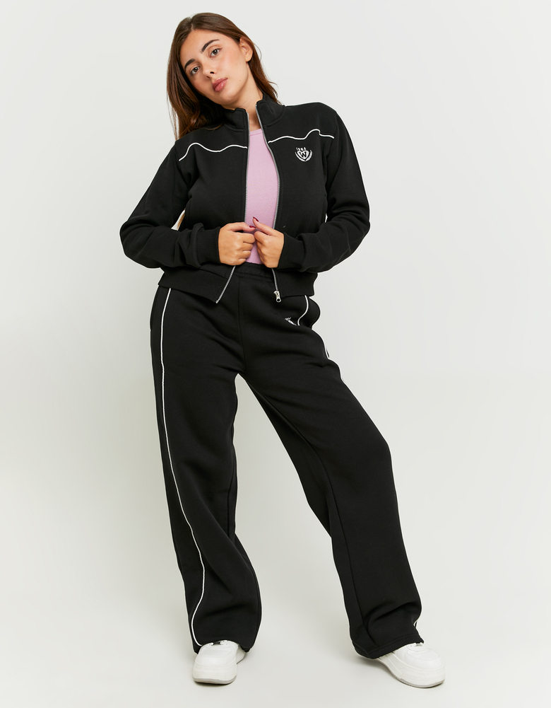 TALLY WEiJL, Joggers Neri con Ricamo e Bande Laterali for Women