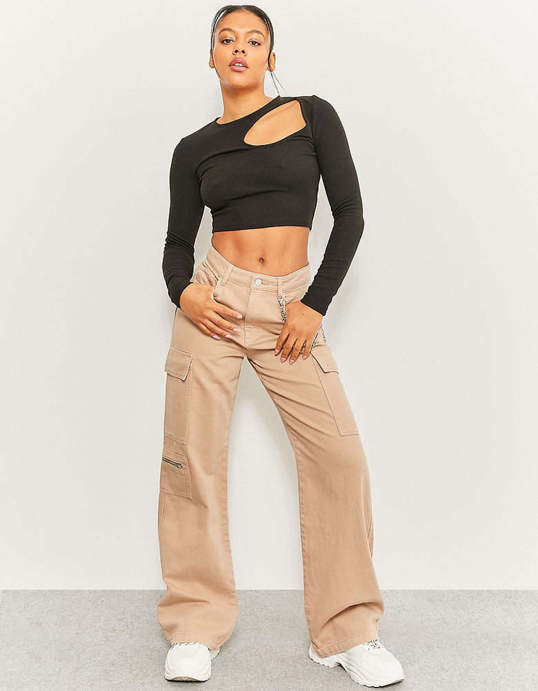 Beige High Waist Cargo Trousers | TALLY WEiJL