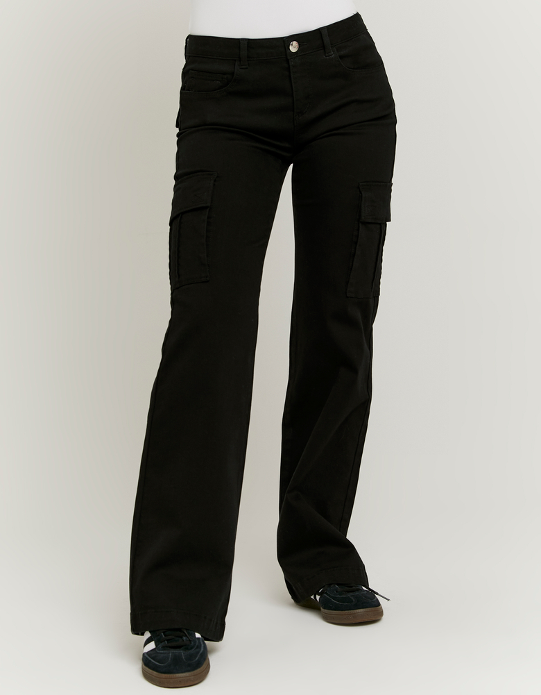 TALLY WEiJL, Παντελόνι Mid Waist Cargo Bootcut Μαύρο for Women