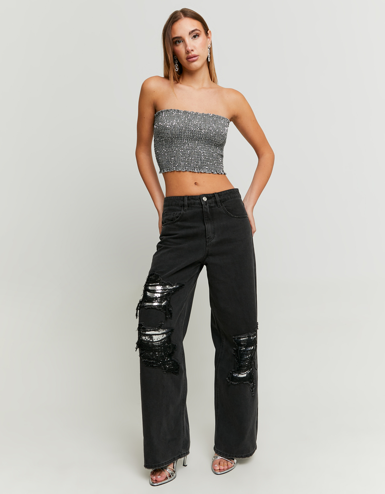 TALLY WEiJL, Jeans Baggy con Strappi e Paillettes for Women