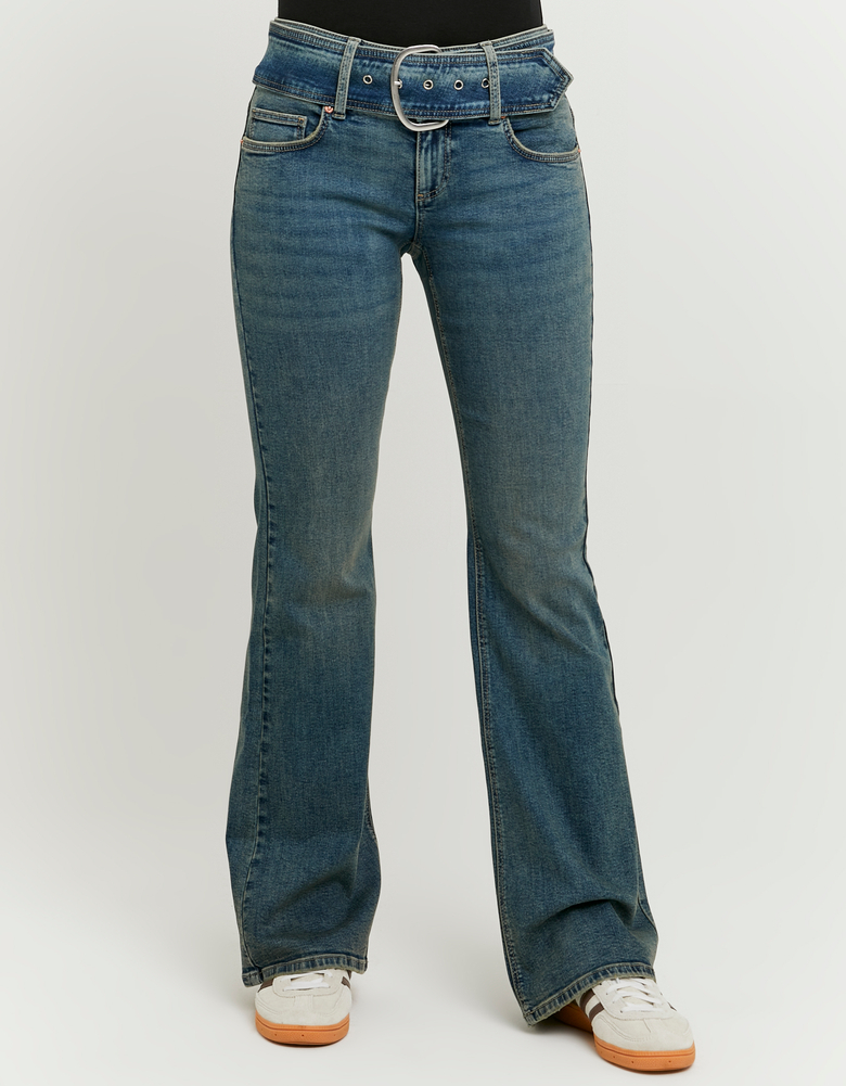 Blaue Mid Waist Bootcut Jeans mit Gürtel | TALLY WEiJL