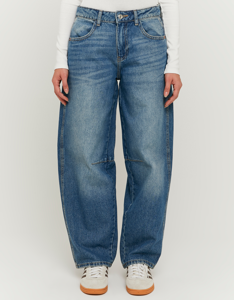 TALLY WEiJL, Jeans Barrel Leg a Vita Media Blu for Women