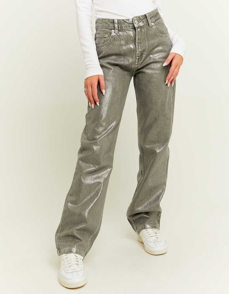 Silberige Straight Leg Jeans | TALLY WEiJL
