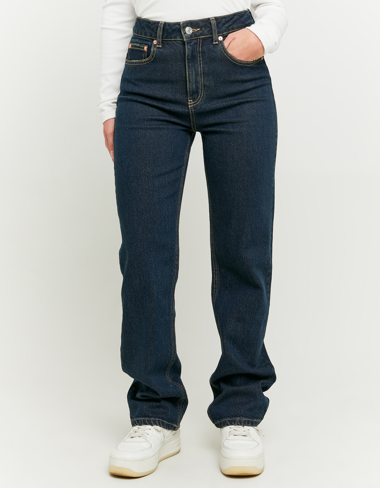 TALLY WEiJL, Dark Blue High Waist Straight Leg Jeans for Women