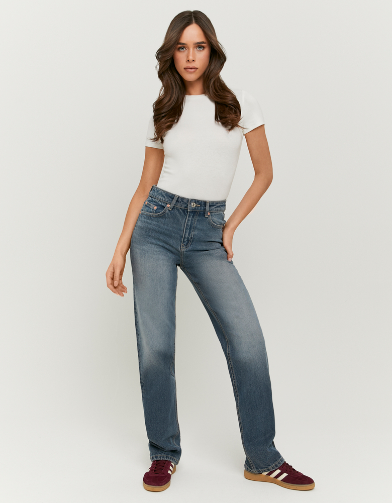 Blaue High Waist Straight Leg Jeans | TALLY WEiJL