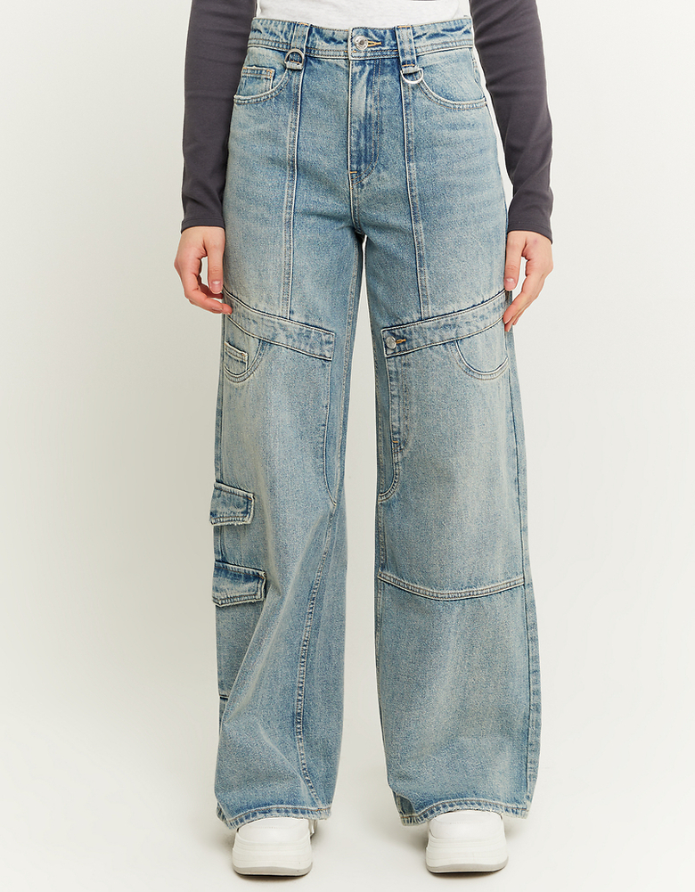 Jean Cargo Jambe Large Bleu Taille Haute | TALLY WEiJL