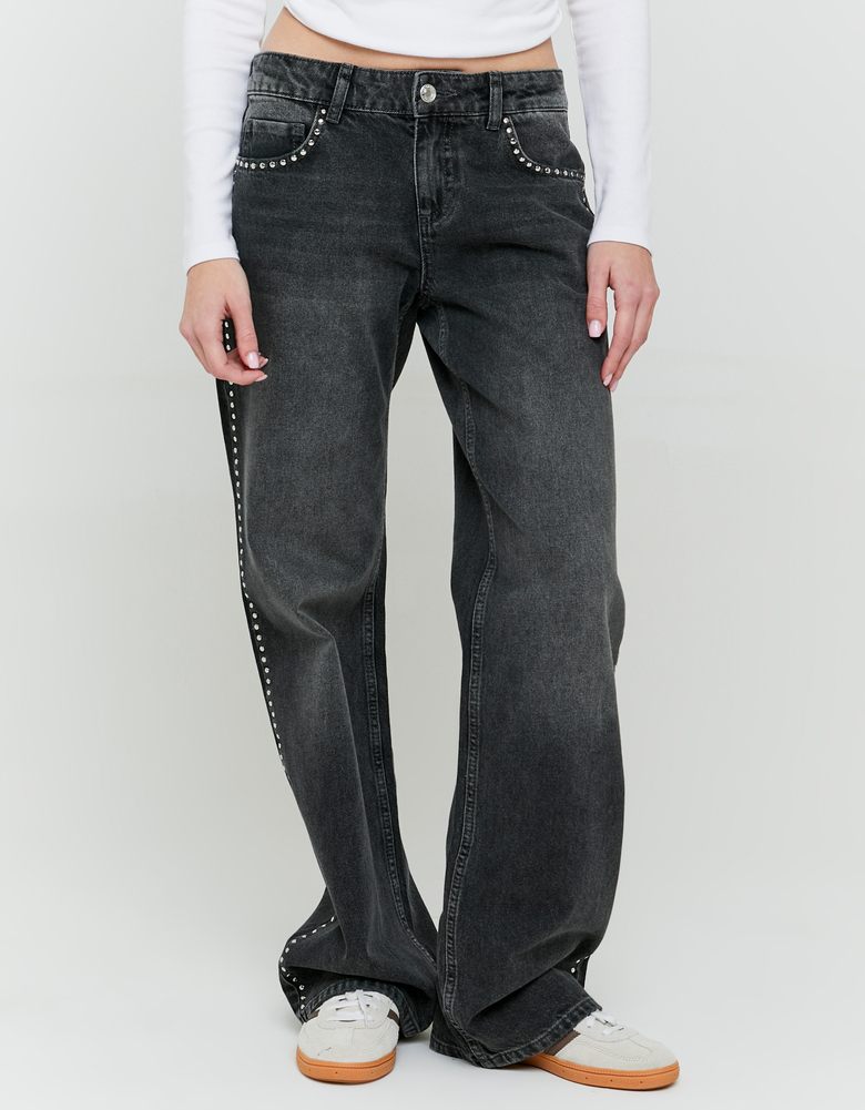 TALLY WEiJL, Jeans Grigio Dritti con Ricamo a Stella sul Retro for Women