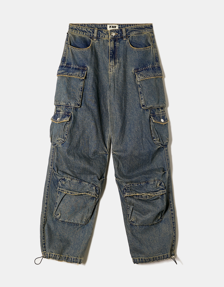 Dark Blue Cargo Parachute Jeans | TALLY WEiJL
