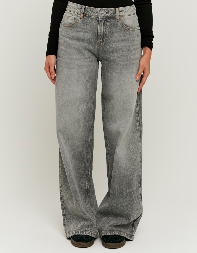 TALLY WEiJL, Jeans Grigi Wide-Leg a Vita Media for Women