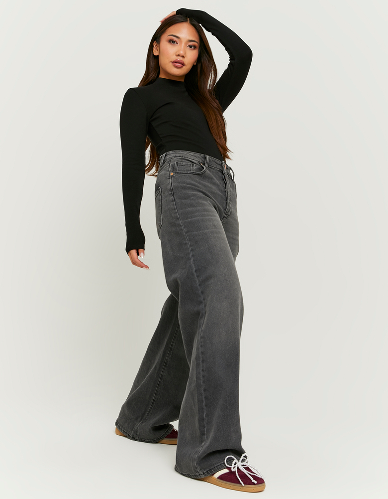 TALLY WEiJL, Grey Wide Leg Jeans with Detachable Buttons for Women