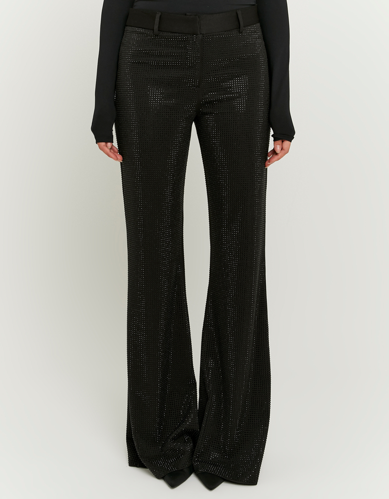 TALLY WEiJL, Black Rhinestone Flare Trousers for Women