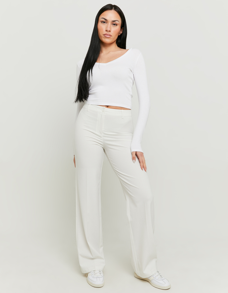 TALLY WEiJL, White Mid Waist Straight Trousers for Women