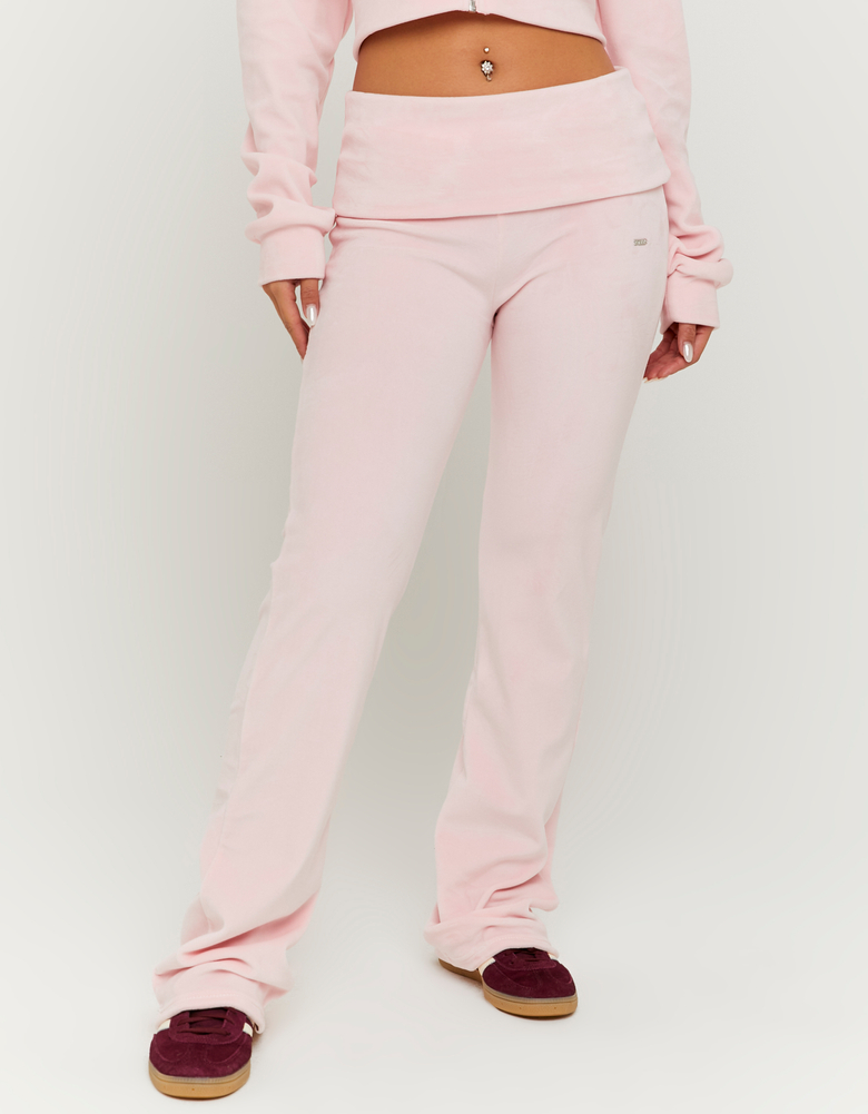 TALLY WEiJL, Pantaloni Jogging Rosa in Velluto a Vita Media for Women