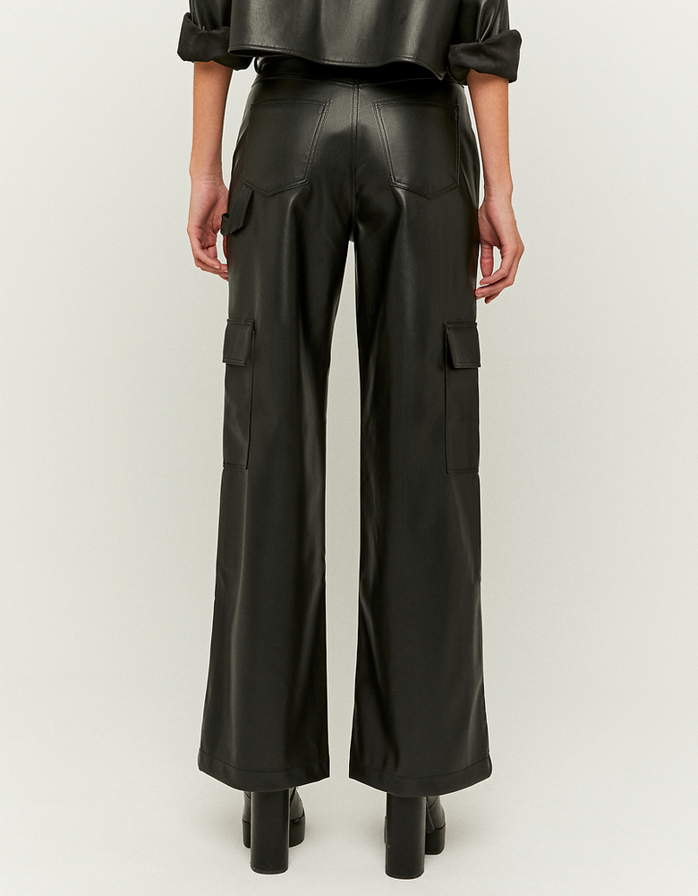 Black Faux Leather Cargo Trousers | TALLY WEiJL