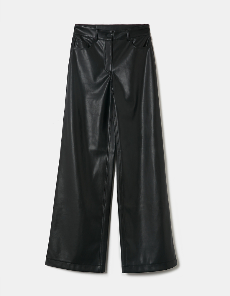 Black Fake Leather High Waist Trousers | TALLY WEiJL
