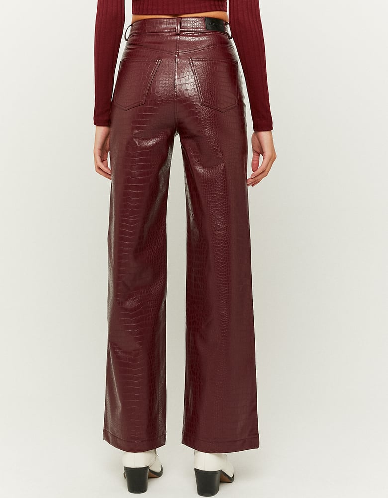Burgundy Crocodile Faux Leather Trousers  | TALLY WEiJL