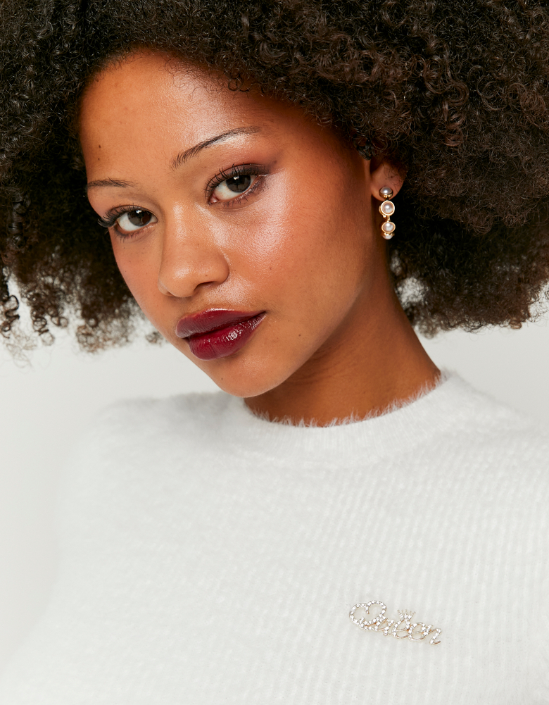 TALLY WEiJL, Maglione Morbido Bianco con Fiocco di Strass for Women