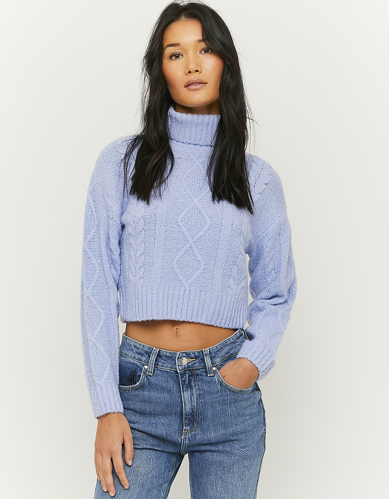 Blue Cable knit Cropped Jumper | TALLY WEiJL