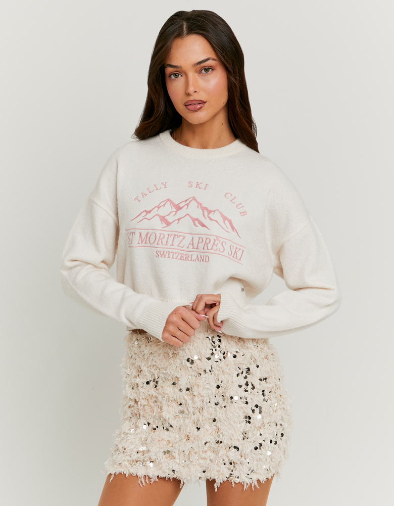 TALLY WEiJL, White Embroidered Knit Jumper for Women