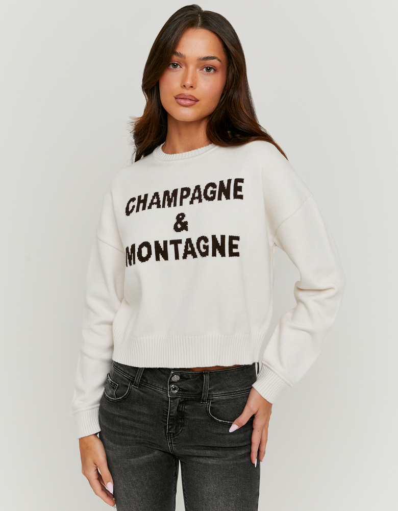 TALLY WEiJL, White Knitted Jumper with Graphic Detail for Women