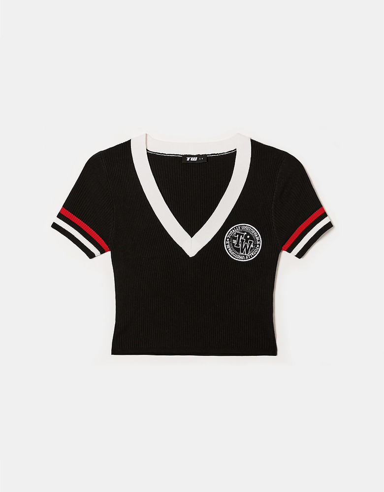 Black Knit Varsity Jumper | TALLY WEiJL